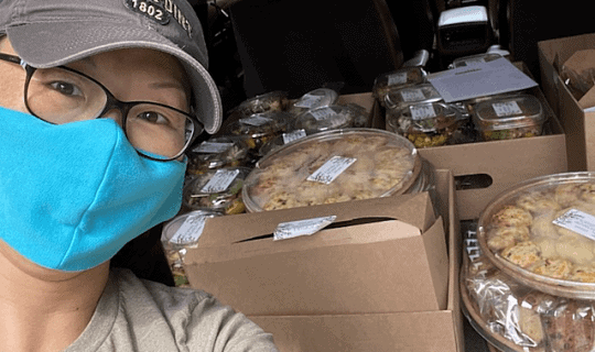 The New York Council’s volunteer delivery partner, Nancy Preston, CEO of Milk Money Kitchens, with meals bound for the command center of the hospital ship USNS Comfort, which departed New York on April 30 after spending a month as a relief medical facility for New York-area patients, both with COVID-19 and other ailments and injuries.