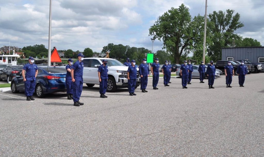 U.S. Coast Guardsmen in formation during the Enlisted Person of the Year ceremony.